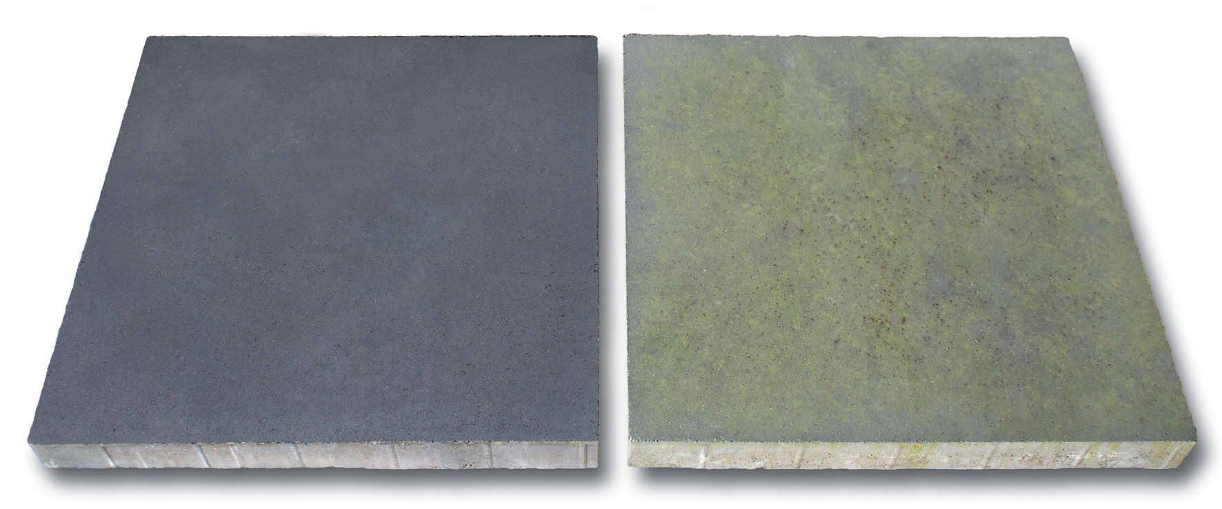 Links: Stein mit Oberflächenschutz Alphalith® StoneGloss T | Rechts: Unbehandelter Stein 